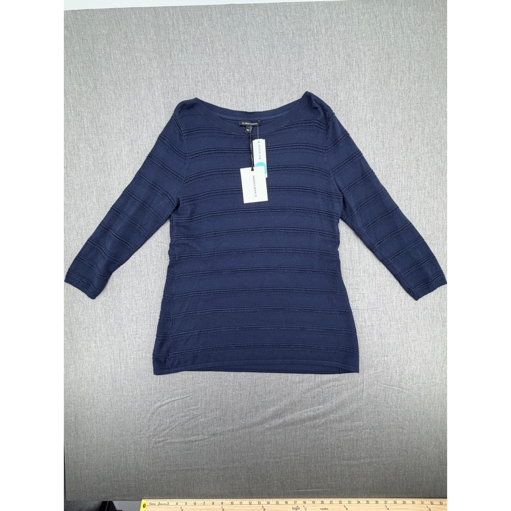 41 Hawthorn Hauthie Pointelle Pullover Navy Blue 3/4 Sleeve Sweater Large NEW